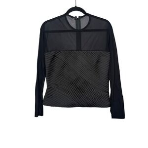 TADASHI Black Mesh Pleated Front Long Sleeve Zipper Top Womens Approx Med READ